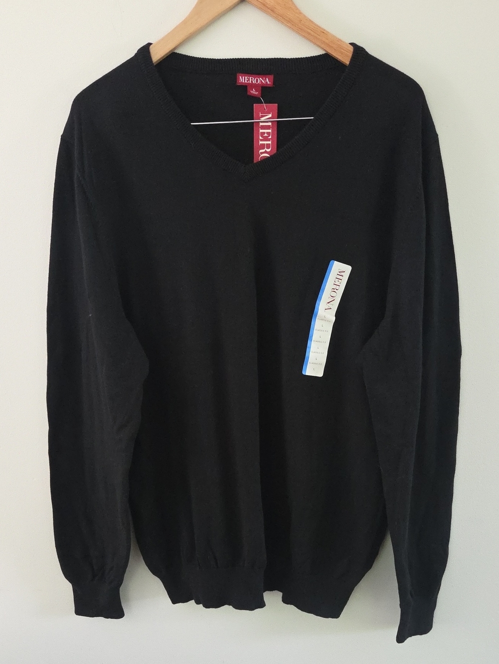 NWT Merona Men's Black V-Neck Cotton Pullover Sweater